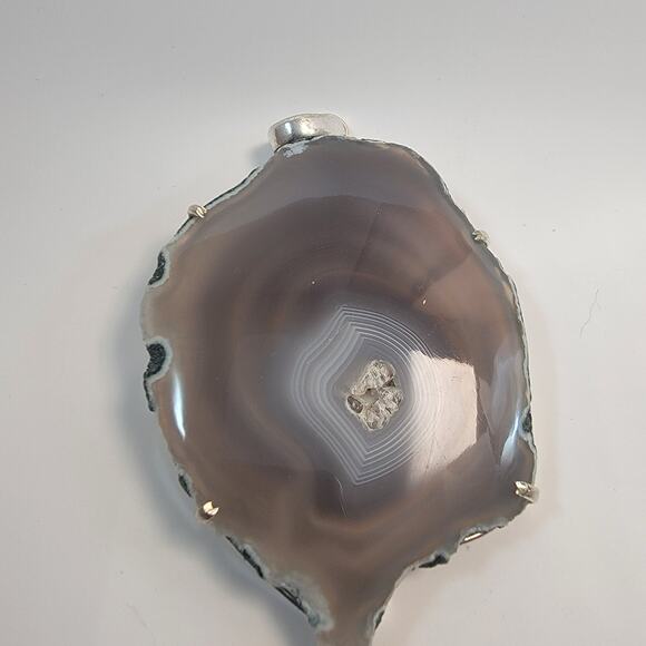 Necklace Pendants Agate Slice Handmade Jewelry in Sterling Silver Prong Setting - Picture 3 of 10